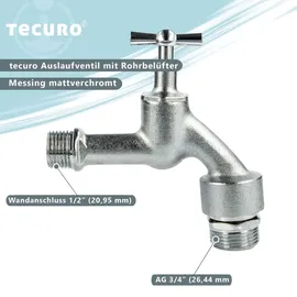 tecuro Auslaufventil 1/2 Zoll, Knebeloberteil, Rohrbelüfter, Schlauchtülle - Messing mattverchromt