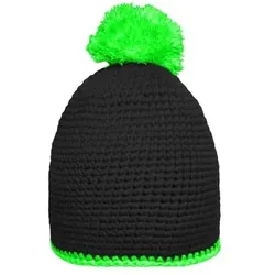 Pomponmütze Kontrast MB7964, schwarz/neon-grün, Einheitsgröße - schwarz