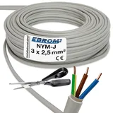 EBROM NYM-J 3x2,5 mm2 - Mantelleitung - Installationskabel - Feuchtraumkabel - grau - Auswahl in 1 Meter Schritten - Meterware auf den Meter genau - Ihre Auswahl: NYM-J 3x2,5 mm2, Länge: 9 Meter