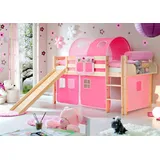 90 x 200 cm inkl. Vorhang Kiefer massiv natur rosa-pink