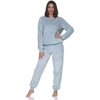 Normann Damen Langarm Schlafanzug Hausanzug mit Bündchen aus kuscheligen Sherpa-Fleece, Farbe:hellblau, Größe:48-50 - 48-50