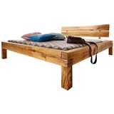 Massivmoebel24 Balkenbett Doppelbett massiv Holzbett Wildeiche Bett Massivholzbett 160x200 cm