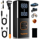 Topipop Elektrische Luftpumpe, 150 PSI Akku Luftpumpe für Auto/Fahrrad/E-Scooter/Motorrad/Bälle, Tragbare elektrische Fahrradpumpe mit 4 Modi(Schwarz)