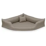Juelle Hundebett aus Kunstleder Eckbett für mittlere und große Hunde, Kuscheliges Hundekissen, Sofabett Gabi M-XXL (120x120cm, Schmutzbeige)