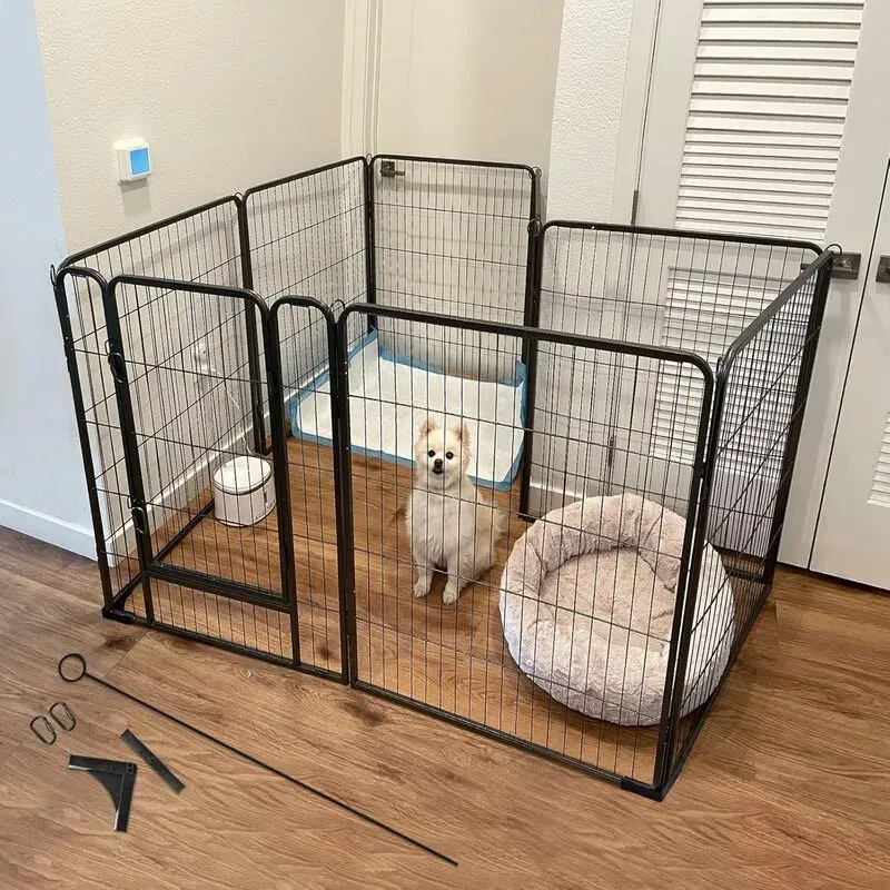 Aivituvin Puppy Spielplatz, Hundezwinger, 8 Gitter, jedes 79 x 100 cm, Außengehege, Starker Hundelaufplatz, Hundespielplatz, Tiergehege mit Tür für Hunde, Haus, Garten (Schwarz, XL, 8 Panels)