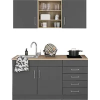 kochstation Küchenzeile Mali 150 cm E-Geräte graphit/grau matt-eiche sonoma