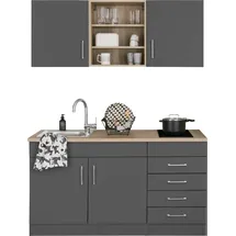 kochstation Küchenzeile Mali 150 cm E-Geräte graphit/grau matt-eiche sonoma
