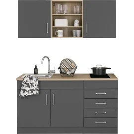 kochstation Küchenzeile Mali 150 cm E-Geräte graphit/grau matt-eiche sonoma