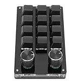 KIMISS Gaming-Mechanische Tastatur, Einhand-Makro-Mechanische Tastatur 12-Tasten-Multifunktions-DIY-Programmierbare Tastatur für Büro-Gaming-Labor (Black)