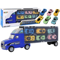 LEAN Toys Spielzeug-Auto Auto Anhänger Koffer LKW Spielzeugautos Sattelauflieger Fahrzeug Truck blau