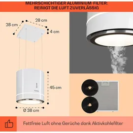 Klarstein Tron Ambience Inselhaube 38 cm weiß inkl. 2 Aktivkohlefiltern