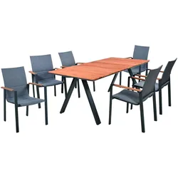 7-tlg. Aluminium Tischgruppe DAVINA Set Garten Sitzgruppe Holz Garnitur Möbel