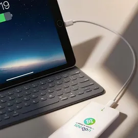 ideoon Kompakte Powerbank USB-C (4.000mAh) – Ultra-Slim Powerbank mit fest integriertem Kabel & Adapter – Mobiler Akku-Boost
