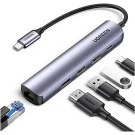 UGREEN USB-C to 3*USB.3.0+HDMI Hub 5-in-1 Multifunktions-hub-adapter 3x Usb-a HDMI 4K PD 100W (Grau)