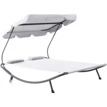 Outsunny Doppelliege Sonnenliege Relaxliege rollbar mit Dach Stahl Cremeweiß 200 x 175 x 134 cm