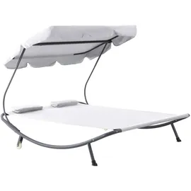 Outsunny Doppelliege Sonnenliege Relaxliege rollbar mit Dach Stahl Cremeweiß 200 x 175 x 134 cm