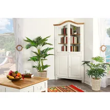 1a Direktimport Eck-Vitrine, Eckvitrine MEXICO Weiss / Natur, Massivholz Pinie, aus Mexiko, Landhausstil