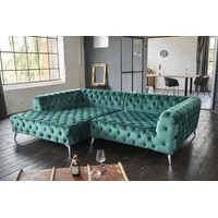 KAWOLA Sofa NARLA Ecksofa Chesterfield Velvet grün