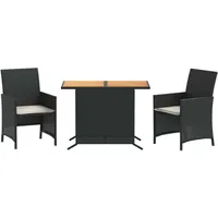 vidaXL 3-tlg. Bistro-Set mit Kissen Schwarz Poly Rattan