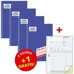 4 + 1 GRATIS: 4 AVERY Zweckform Lieferschein Formularbücher 1720 + GRATIS 1 St.