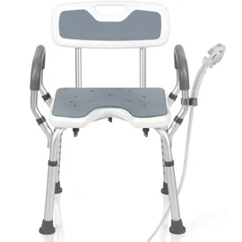 easyvibe Duschstuhl für Senioren mit Armlehnen und Rückenlehne Höhenverstellbar grau