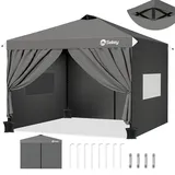 Sekey Pop Up Pavillon 3x3m Wasserdicht Stabil Winterfest mit moskitonetz, Höhenverstellbar Gartenpavillon mit 4 Seitenwänden, Faltpavillon 3x3 mit 4 Sandsäcke, (Anthrazit-Sichtschutz)