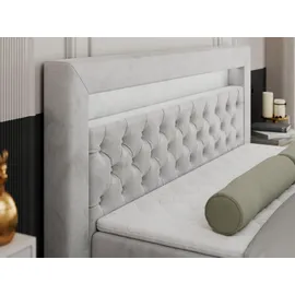 MKS Meble Boxspringbett 140x200 mit Led, Polsterbett 140x200 mit LED Kopfteil - Multipocket-Matratze H3 - Doppelbett mit Bettkasten Stauraumbet - GOLD-9 - 14... - Hellgrau
