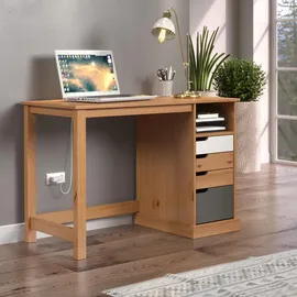 VCM Inter-Furn Schreibtisch Mestre, Kiefer Massiv Honigfarben/Weiß/Grau 108 x 75 x 55 cm Arbeitszimmer, Schreibtische, Bürotische