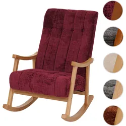 Schaukelstuhl HWC-K10, Relaxsessel, Holz FSC¬Æ Stoff/Textil Chenille (465g/m¬≤) ~ bordeaux, Gestell natur