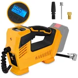 QUBEBU Elektropumpe Luftpumpe Elektrische Mini Kompressor, Akku Luftpumpe mit Düsenadapter (Auto Druckluftkompressor elektrische Luftpumpe Auto Fahrrad Reifen, max. 150PSI, mit digitalem Reifendruckmesser, LCD Bildschirm), Kompatibel mit allen Makita 18V Lithium-Akkus, ohne Akku und Ladegerät gelb