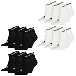 HEAD Herren Damen Unisex Quarter Kurzschaft Sport Socken - 6er 9er 12er Multipack in 43-46 6 Paar Schwarz 12er Pack