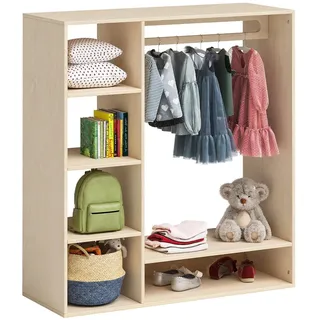 bellabino Kindergarderobe mit Ablage Tea unbehandelt, Montessori Kleiderständer Kinder, Garderobe Kinder, Kinderregal Kiefer Natur unbehandelt aus Birke, Maße 114x40x105 cm