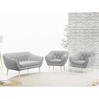 MKS MÖBEL Sofa PIRS 2 1 1, Pirs Loungesofa und Zwei Sessels, Moderne Sofa Set, Skandinavische Deko grau