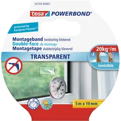 tesa Powerbond Montageband Transparent, 5m x 19mm