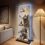 Glasvitrine Mit Led-beleuchtung – Transparente, Freistehende, Moderne Vitrine Aus Gehärtetem Glas Mit 5 Ablagen Und 2 Türen – Sammlervitrine – Schwarz