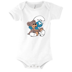 Blondie & Brownie Strampler Kinder Baby Babyschlumpf Schlümpfe Serie Teddybär Teddy Bär Schlumpf mit Druckknopf weiß 6-12 Monate