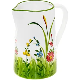 Lashuma Handgemachter Italienischer Keramik Krug Groß, Kanne mit Blumenwiesen Muster, Pitcher mit Henkel Höhe 19 cm, Füllmenge 1,5 l
