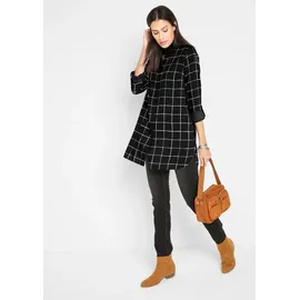 bonprix Karierte Longbluse mit Taschen Schwarz 48