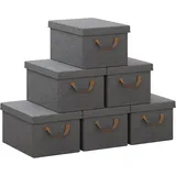 Woltu 6er Set Aufbewahrungsboxen mit Deckel, mit Griffen, faltbar, Grau 20L(38x27x20 cm