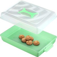 KADAX Kuchenbox mit Deckel, 43 x 30 x 12,5 cm, Kuchenbehälter aus Kunststoff, Transport-Box mit Griff, Kastenform, für Blechkuchen Muffins, rechteckig, Lebensmittelbox (Mint v2)