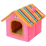 LvRao Haustier Haus Hund Katze Plüsch Bett Höhlenbett Faltbar abnehmbar Klein Hundehaus Hundehöhle Kuschelhöhle (Rosa, S)