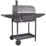 Holzkohlegrill Smoker Grillfläche 53x40cm Thermometer Räder Garten Schwarz