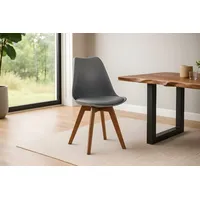 Sam Esszimmer Schalenstuhl & Polster Kunstleder grau Stuhlbein Massivholz