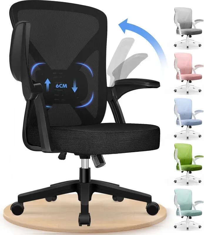 GTIMEX Ergonomischer Bürostuhl, Schreibtischstuhl mit hochklappbaren Armlehnen, verstellbare Lordosenstütze, höhenverstellbarer Chefsessel, Netzstuhl mit Neigungsfunktion bis 125°, Schwarz