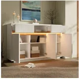 Odikalo Sideboard Eckschrank Mehrzweckschrank Wohnzimmerschrank mit Stauraum (mit LED 140x40x85 Kommode mit 2 Schubladen und 3 Türen Schrank mit verstellbaren Einlegeböden moderner Wohnzimmerschrank Flur Küchenschrank) weiß