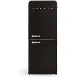 CREATE / RETRO FRIDGE FRIDGE COMBI 185 SILVER/Kombi-Kühlschrank mit Gefrierfach 401L in Schwarz, Griff Silber / 190W, No Frost System, 3 Ablagen, 2 Schubladen, Temperaturregler, 70x65x185 cm