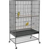 Vogelkäfig Inklusive Sitzstangen, Vogelspielzeug, Herausnehmbare Bodenwanne, 1 Ablage, Grau