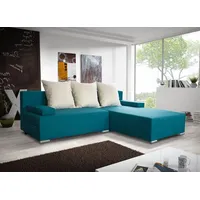 Fun Möbel Ecksofa Sofa LUCY mit Schlaffunktion Türkis/ Beige Ottomane Rechts - Türkis