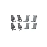 PROGARDEN Tampa Klappsessel 60 x 61 x 109 cm anthrazit 4 St. inkl. 4 x Auflage grau