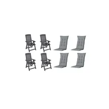 PROGARDEN Tampa Klappsessel 60 x 61 x 109 cm anthrazit 4 St. inkl. 4 x Auflage grau